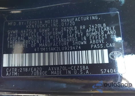 2020 Toyota Camry Se из США, поврежденный, VIN 4T1M11AK2LU929474